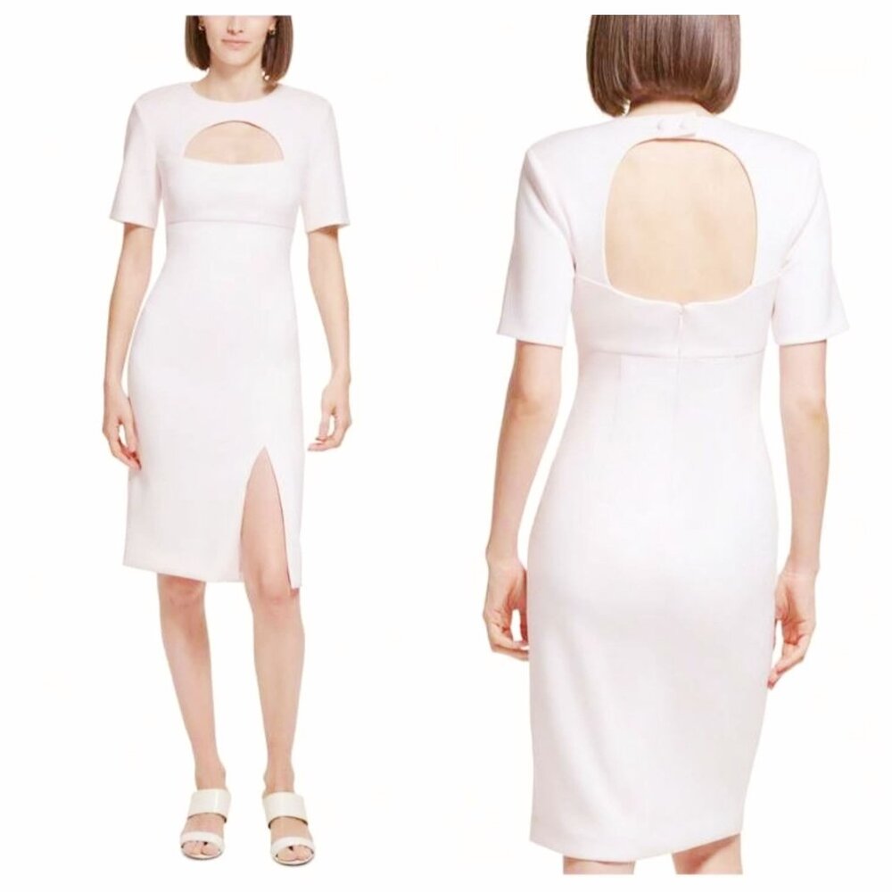 Calvin Klein Short-Sleeve Cutout Scuba Crepe Sheath Dress. Size 8